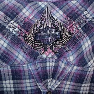 Harley-Davidson plaid button-up shirt embroidered